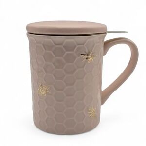 New Pinky Up Annette Bee Mug 12oz w Lid & Infuser Honeycomb Tea Cup Pink